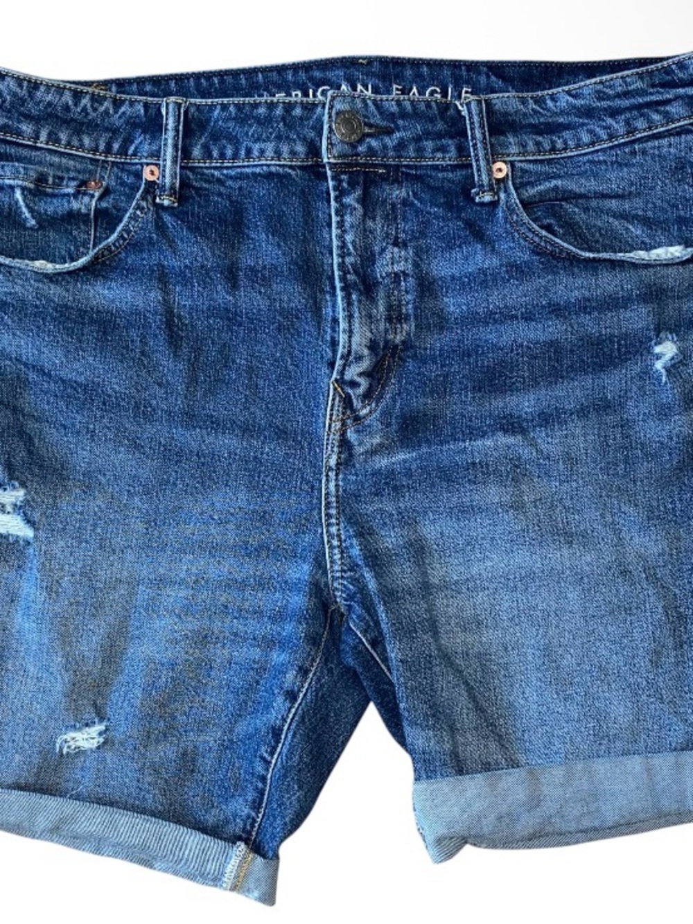 American Eagle Outfitters Flex Blue Denim Shorts Distressed Mens Size 36 (V-1)